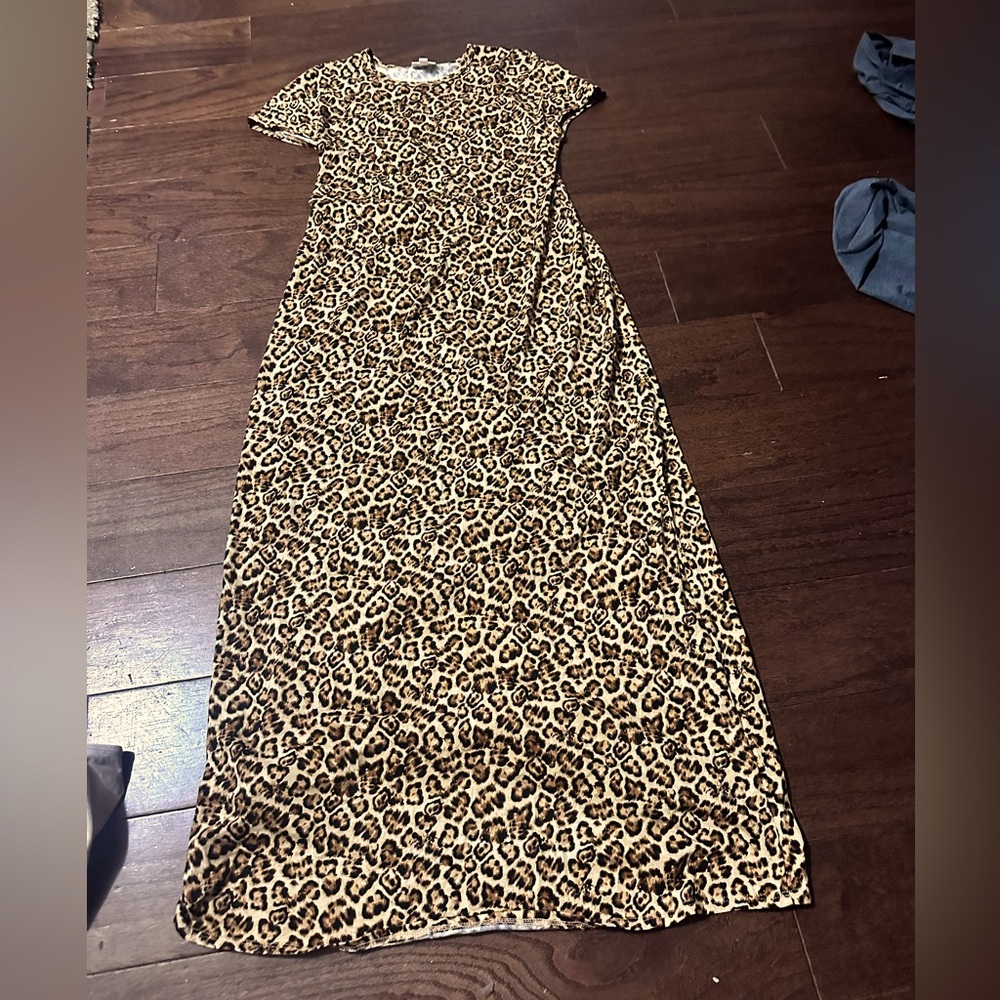 LuluRoe Cheetah Animal Print Short Sleeve Maxi Dress Size XXS
